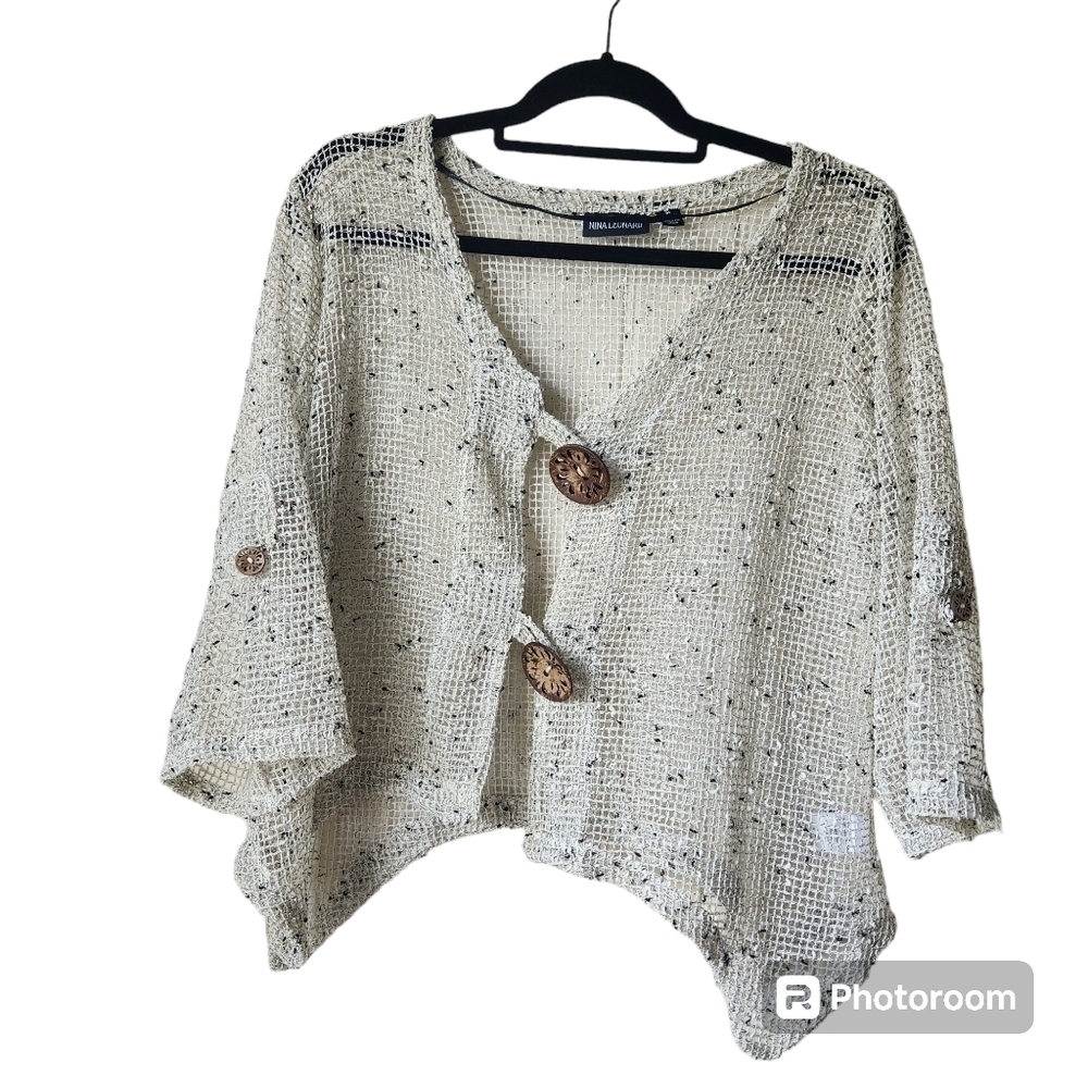 Nina Leonard Womens Cream Coconut Shrug Sz. M Open Weave